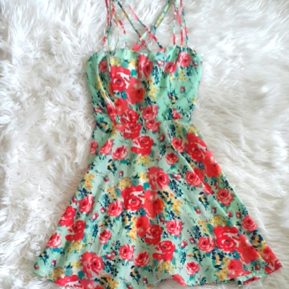 Windsor Mint Green Floral Vintage Style Multistrap Sundress